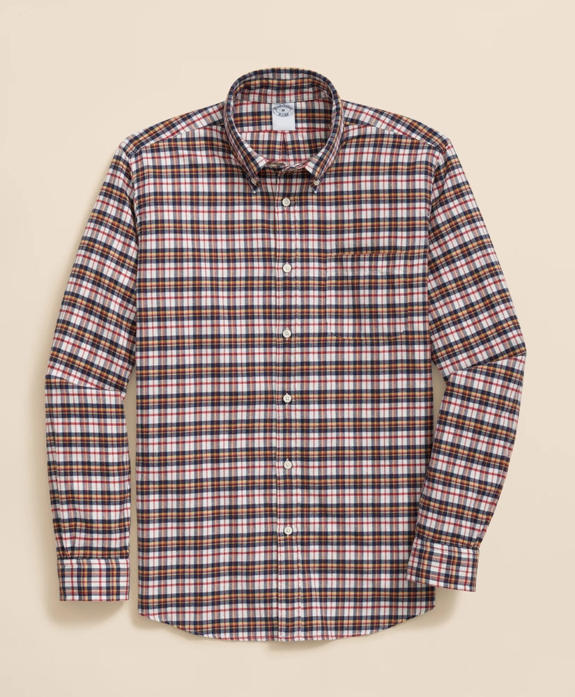 Portuguese Flannel Polo Button Down Collar, Multi-Check Shirt / Brooks Brothers Sale