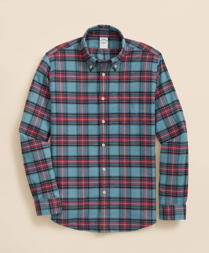 Portuguese Flannel Polo Button Down Collar, Stewart Tartan Shirt / Brooks Brothers Sale