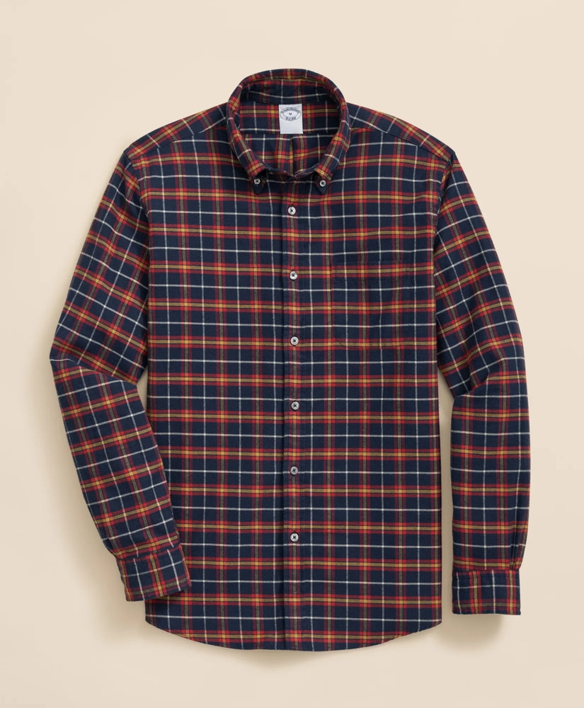 Portuguese Flannel Polo Button Down Collar, WIndowpane Shirt / Brooks Brothers Sale