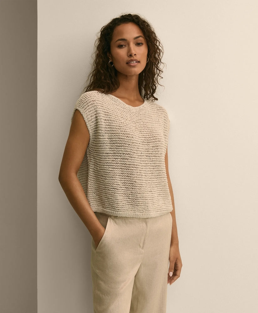 Relaxed Cotton Blend Short-Sleeve Shimmer Sweater / Brooks Brothers Women