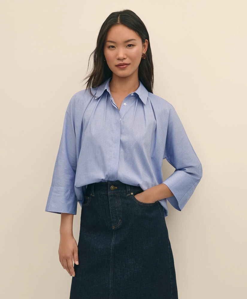 Relaxed Cotton Dobby Shirt With Wide Sleeves / Brooks Brothers Shirts