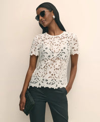 Relaxed Short-Sleeve Semi-Sheer Lace Top / Brooks Brothers Sale