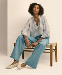 Relaxed Tie-Neck Stripe Peasant Blouse / Brooks Brothers Sale