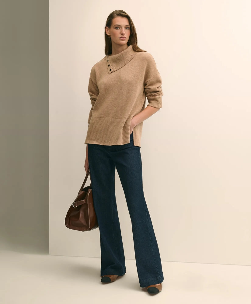 Relaxed Wool-Blend Foldover Snap Collar Sweater / Brooks Brothers Sale