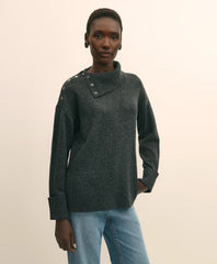 Relaxed Wool-Blend Foldover Snap Collar Sweater / Brooks Brothers Sale