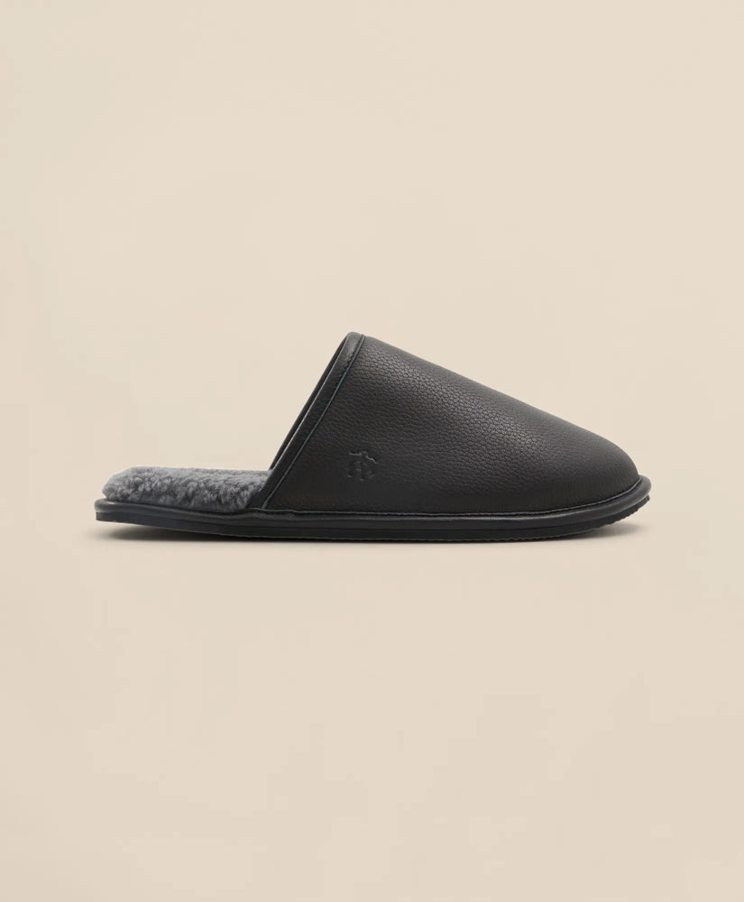 Shearling Lined Leather Slippers / Brooks Brothers Men