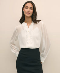 Sheer Pleated Ruffle Detail Blouse / Brooks Brothers Sale