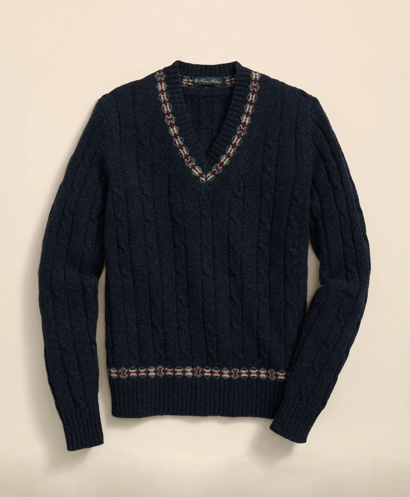 Shetland Wool Fair-Isle Tipped Archive Tennis Sweater / Brooks Brothers Sale