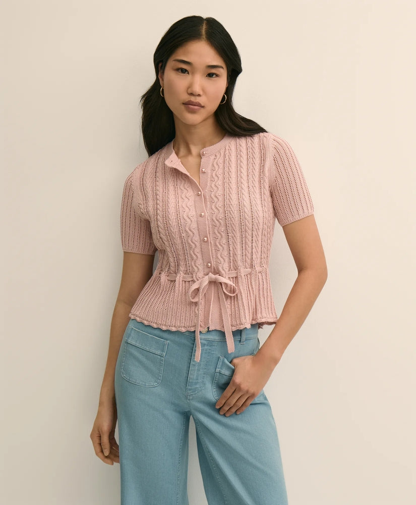 Short-Sleeve Pointelle Peplum Cardigan / Brooks Brothers Women