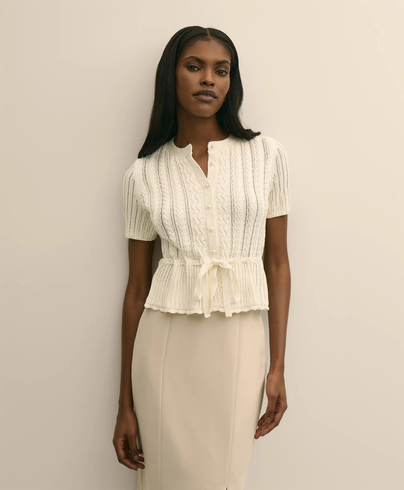 Short-Sleeve Pointelle Peplum Cardigan / Brooks Brothers Women