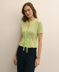 Short-Sleeve Pointelle Peplum Cardigan / Brooks Brothers Women