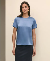 Short-Sleeve Top in Washable Silk Charmeuse / Brooks Brothers Women