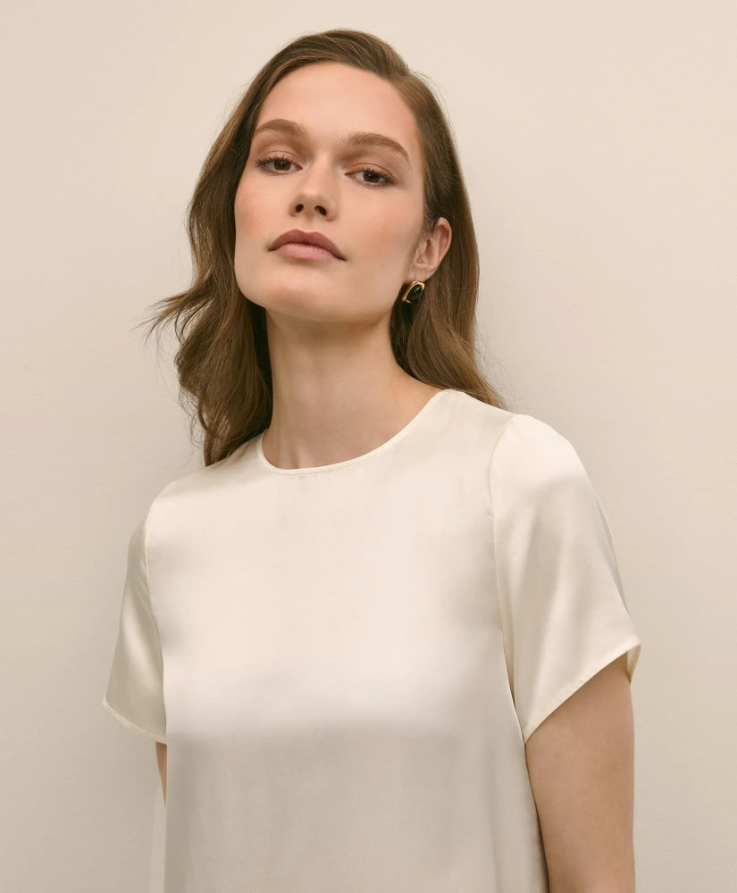 Short-Sleeve Top in Washable Silk Charmeuse / Brooks Brothers Women