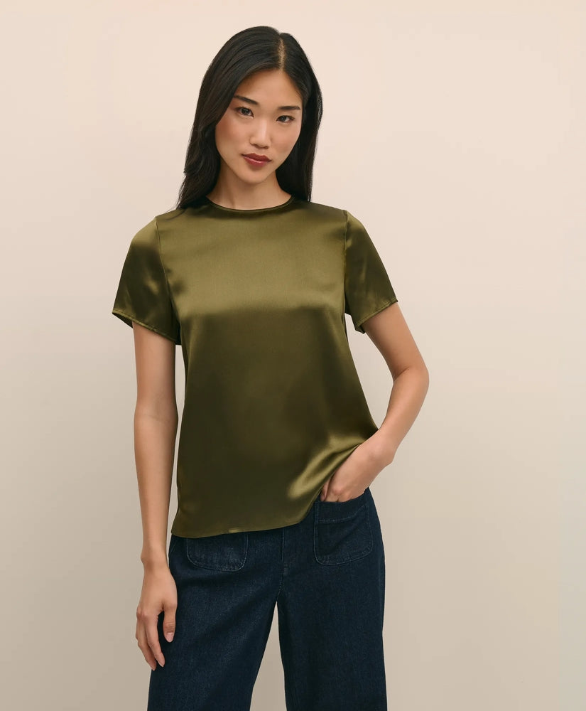 Short-Sleeve Top in Washable Silk Charmeuse / Brooks Brothers Women