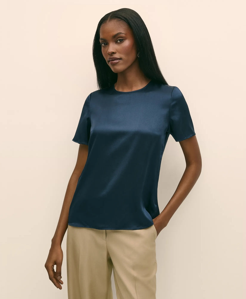 Short-Sleeve Top in Washable Silk Charmeuse / Brooks Brothers Women