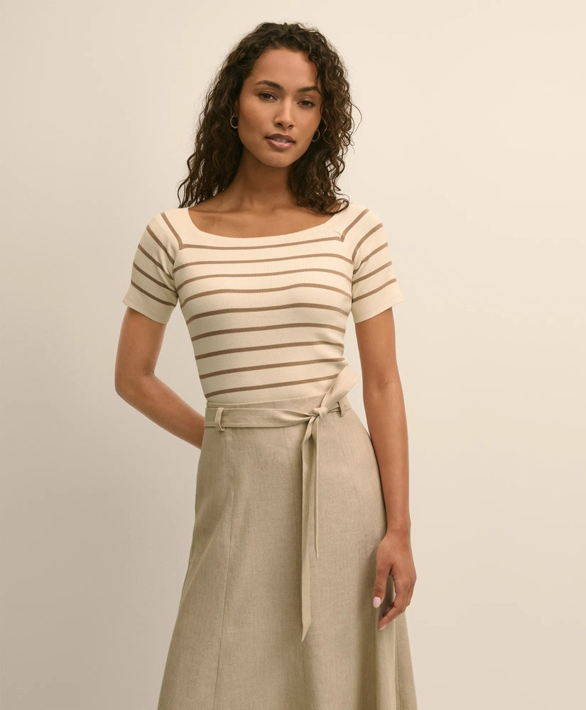 Silk Blend Ballet Neck Stripe Sweater / Brooks Brothers Women