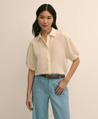 Silk-Cotton Elbow-Bubble-Sleeve Shirt / Brooks Brothers Shirts
