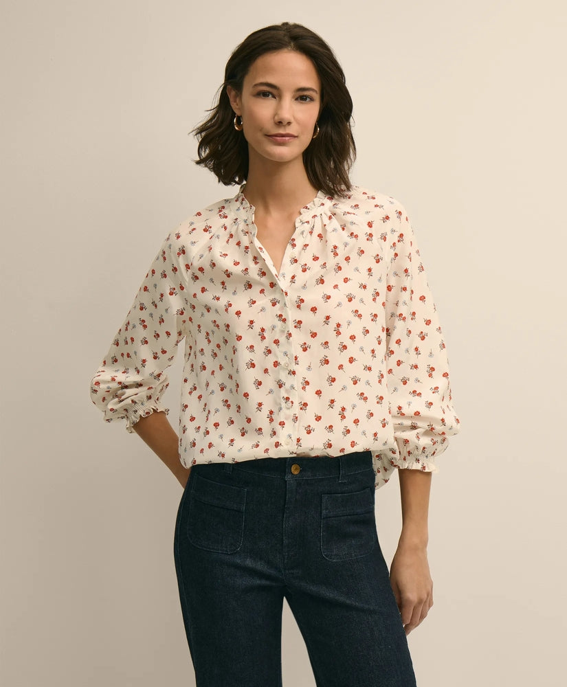 Silk-Cotton Floral Print Blouse / Brooks Brothers Sale