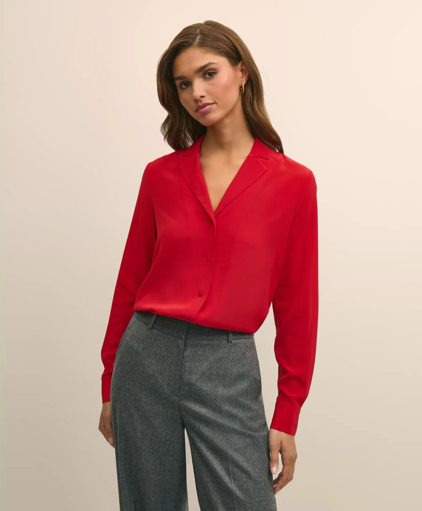 Silk Crepe Notch-Collar Blouse / Brooks Brothers Shirts
