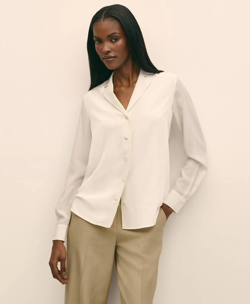 Silk Crepe Notch-Collar Blouse / Brooks Brothers Shirts