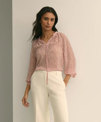 Silk Georgette Heart-Motif Peasant Blouse / Brooks Brothers Sale