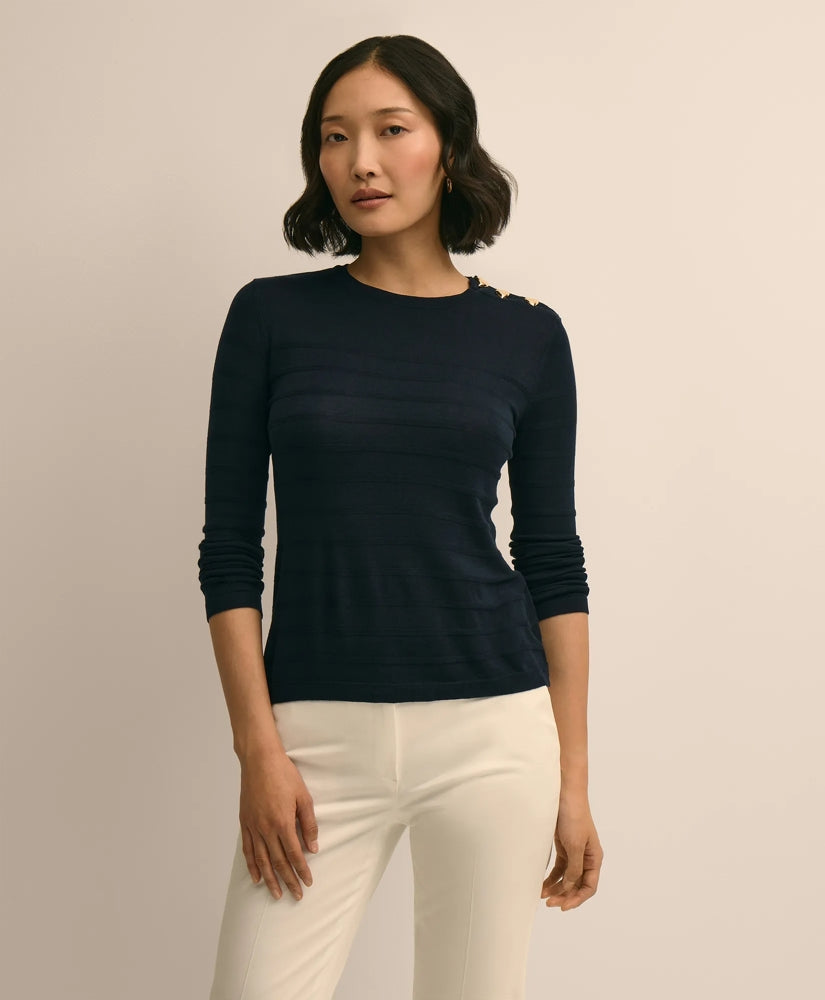 Silk-Viscose Shadow Stripe Heart-Button Sweater / Brooks Brothers Sale
