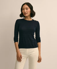 Silk-Viscose Shadow Stripe Heart-Button Sweater / Brooks Brothers Sale