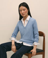 Silk V-Neck Marled Knit Relaxed Sweater / Brooks Brothers Sale