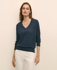Silk V-Neck Marled Knit Relaxed Sweater / Brooks Brothers Sale