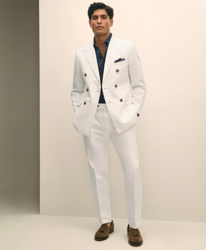 Slim Fit Cotton-Linen Herringbone Single-Pleat Suit Pants / Brooks Brothers Tailored