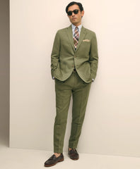 Slim Fit Fine Twill Washed Linen-Cotton Single-Pleat Suit Pants / Brooks Brothers Tailored