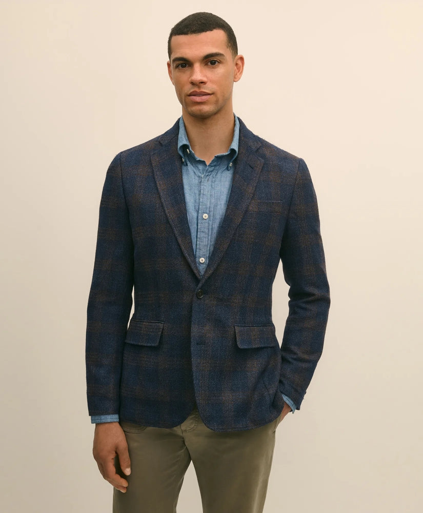 Slim Fit Wool-Cotton-Silk-Cashmere Hopsack Check Sport Coat / Brooks Brothers Sale