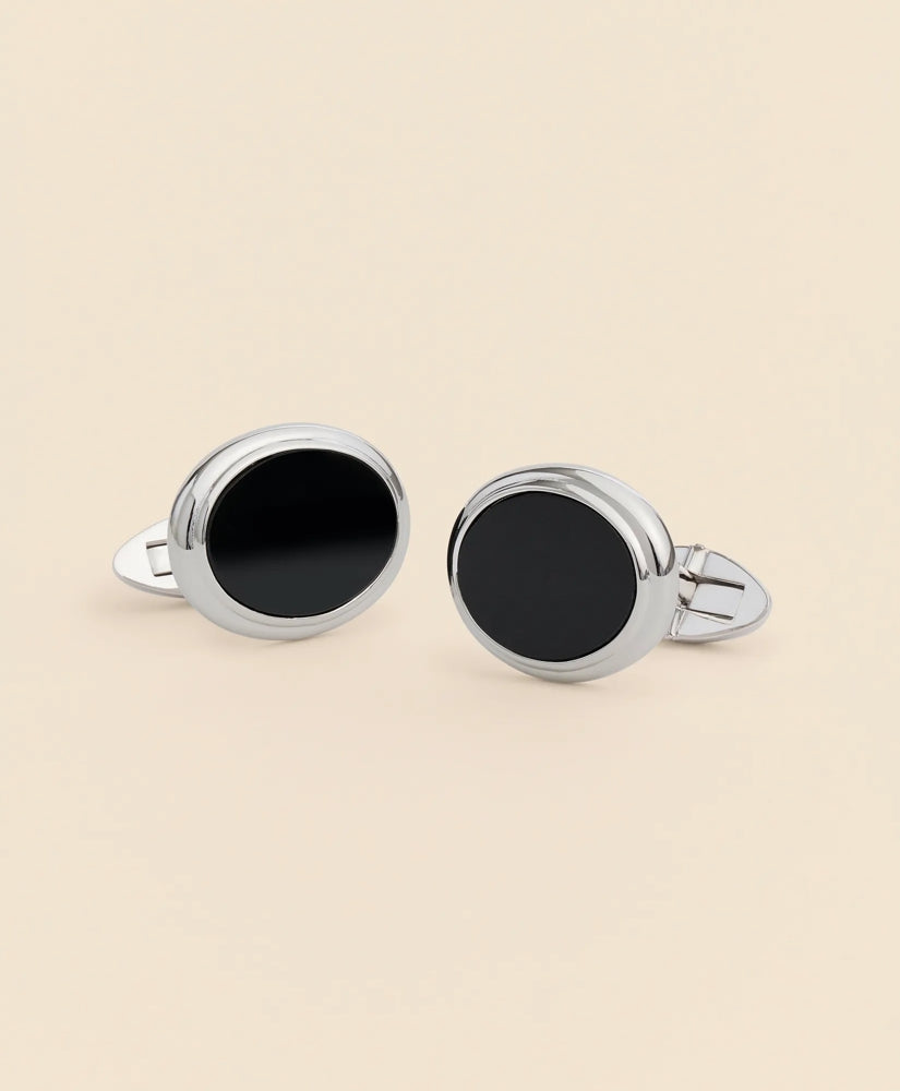 Sterling Silver Onyx Oval Rhodium-Plated Cufflinks / Brooks Brothers Men