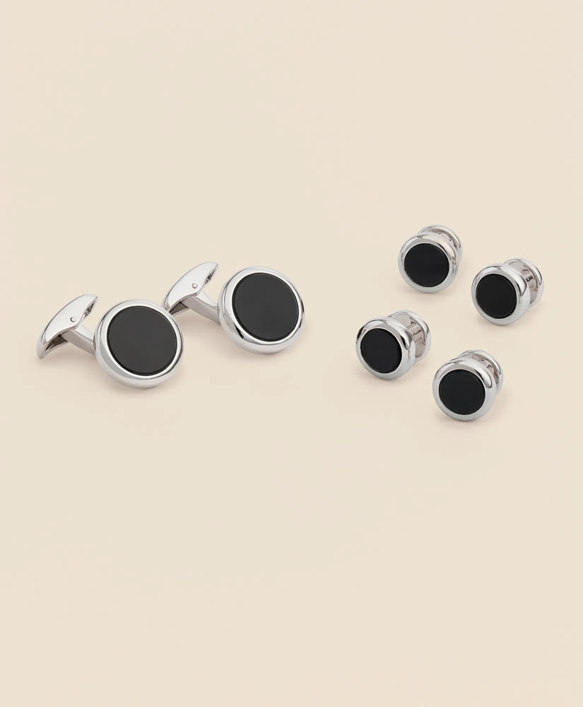 Sterling Silver Onyx Rhodium-Plated Cufflinks / Brooks Brothers Tailored