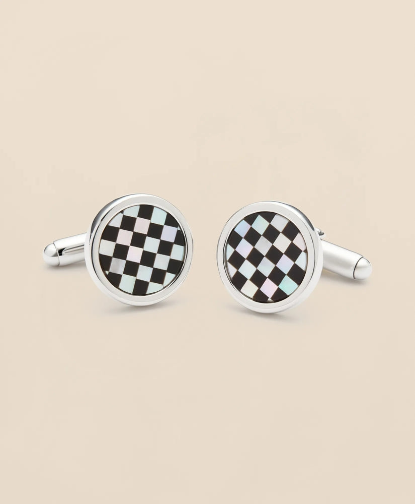 Sterling Silver Rhodium-Plated Checkerboard Cufflinks / Brooks Brothers Men