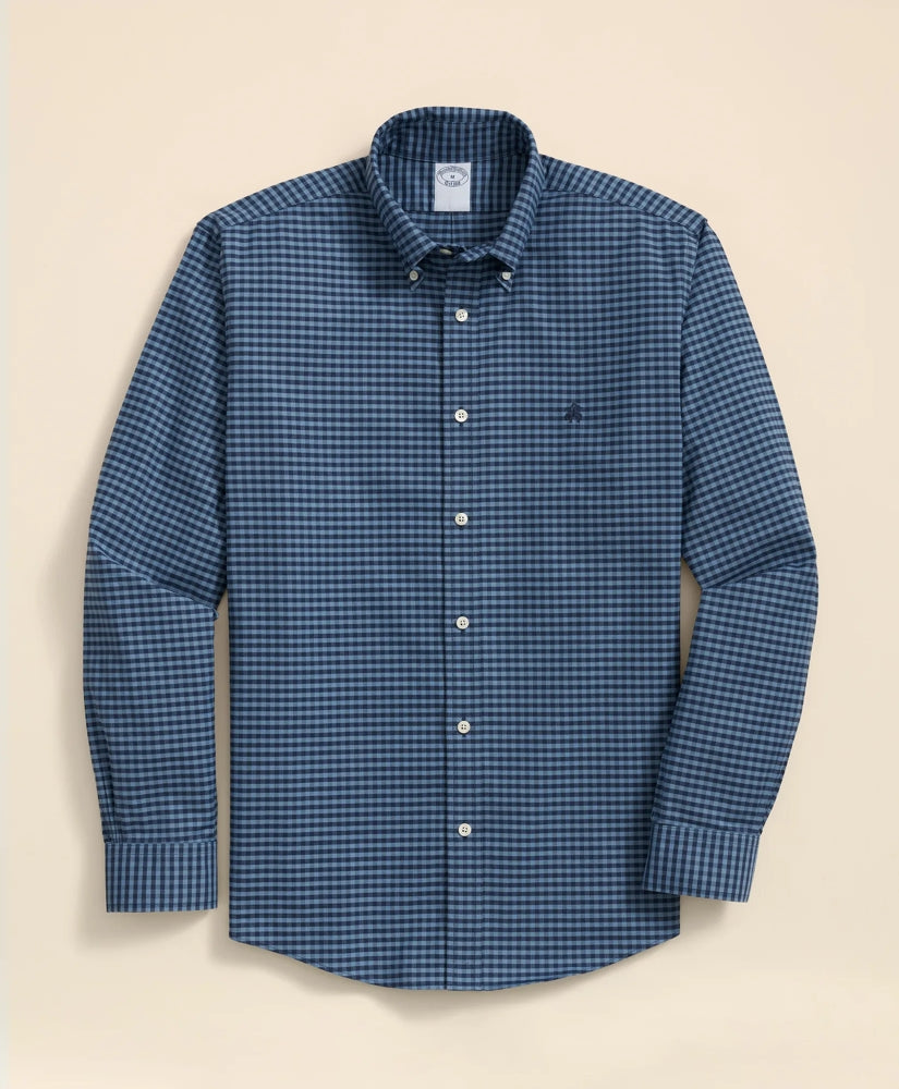 Stretch Cotton Non-Iron Oxford Polo Button Down Collar, Gingham Shirt / Brooks Brothers Sale