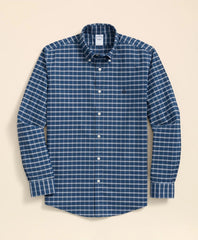 Stretch Cotton Non-Iron Oxford Polo Button Down Collar, Mini Tartan Shirt / Brooks Brothers Sale