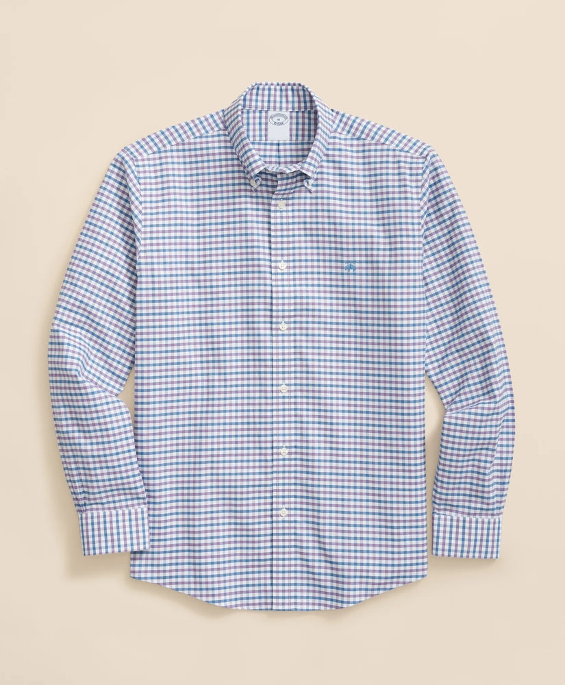 Stretch Cotton Non-Iron Oxford Polo Button-Down Collar, Outline Check Shirt / Brooks Brothers Sale