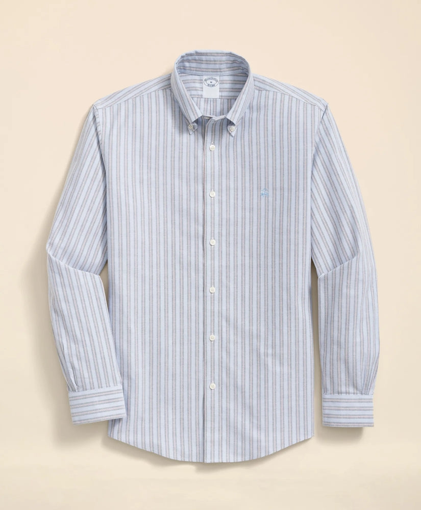 Stretch Cotton Non-Iron Oxford Polo Button Down Collar, Striped Shirt / Brooks Brothers Sale