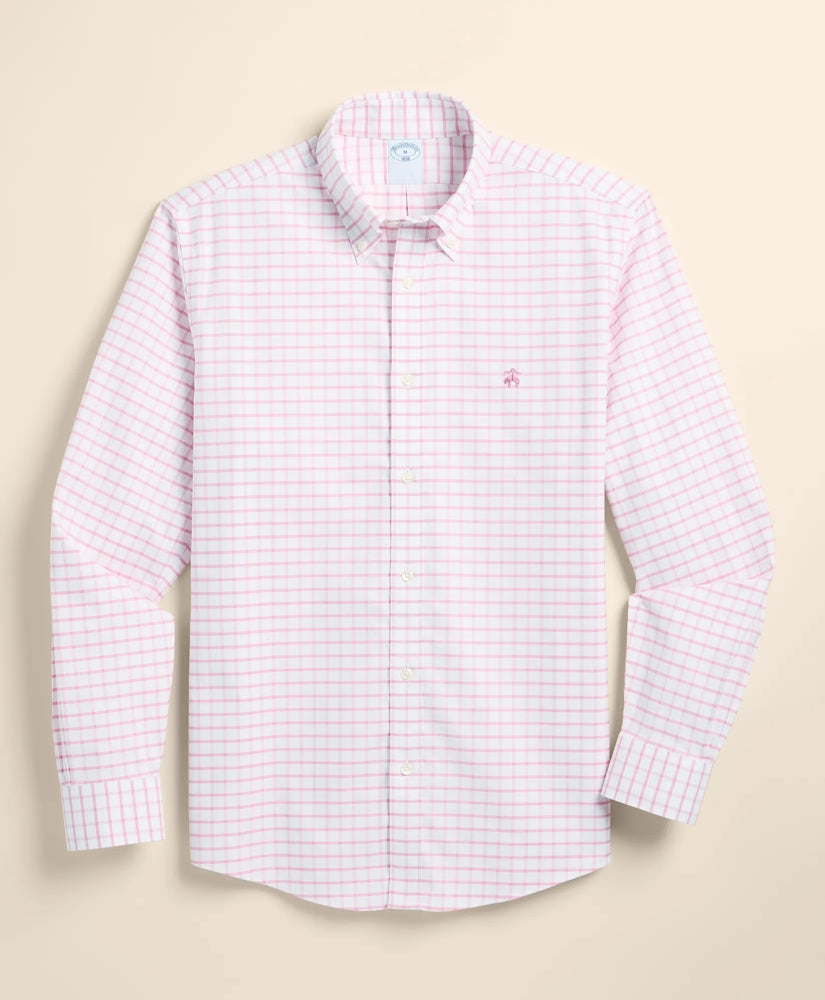 Stretch Cotton Non-Iron Oxford Polo Button Down, Windowpane Sport Shirt / Brooks Brothers Men