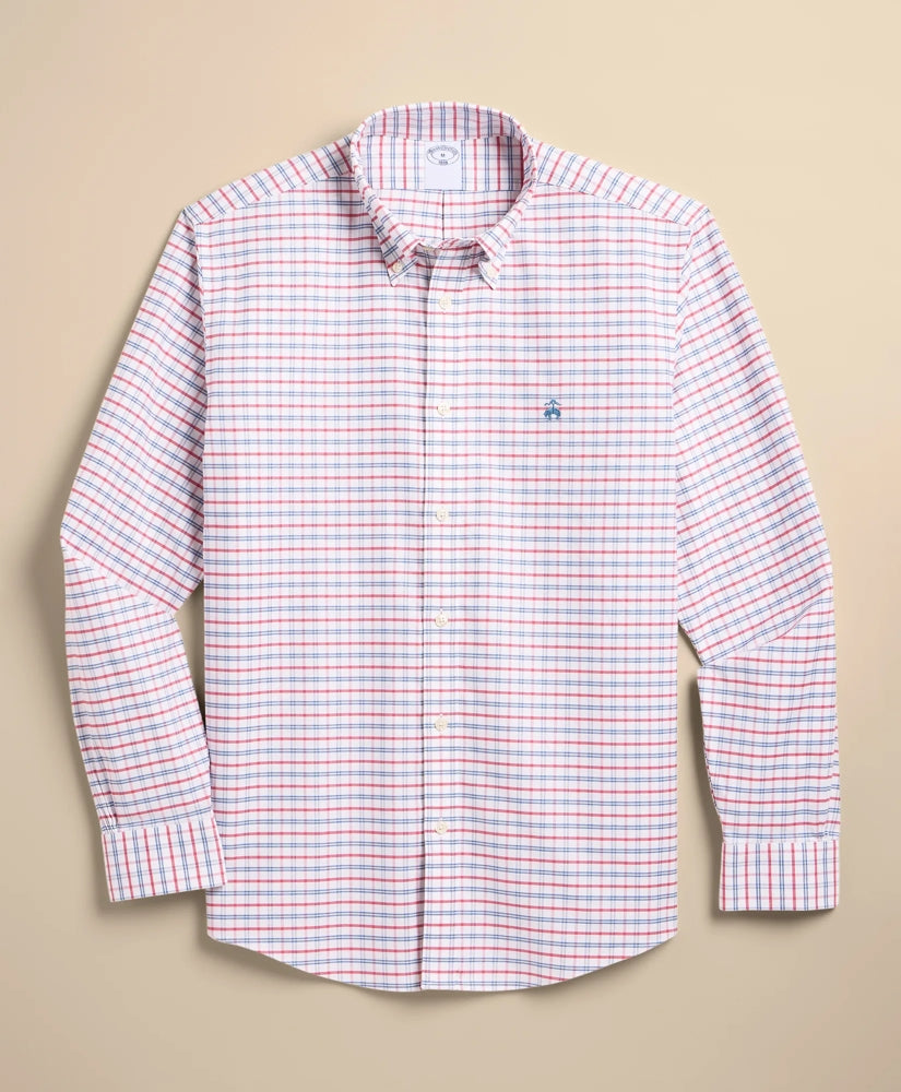 Stretch Cotton Non-Iron Oxford Polo Button Down, Windowpane Sport Shirt / Brooks Brothers Men