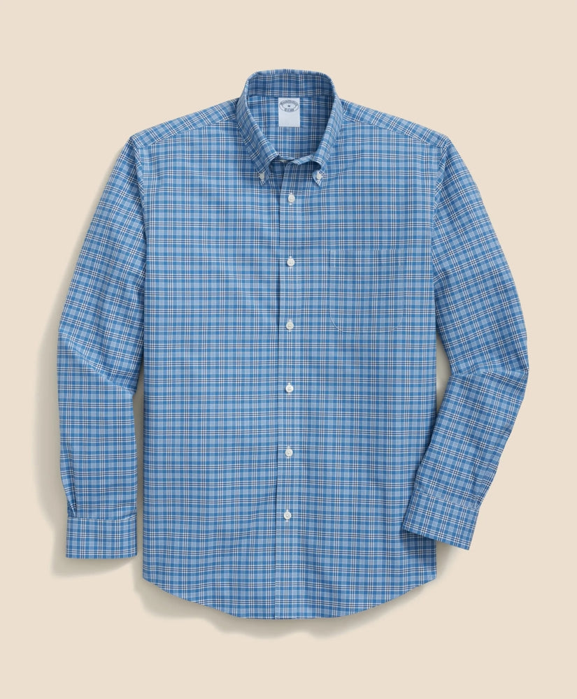 Stretch Cotton Non-Iron Polo Button Down Collar, Checked Shirt / Brooks Brothers Sale