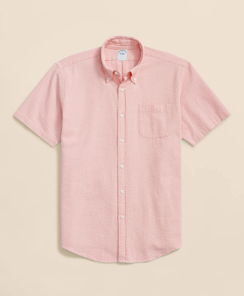 Stretch Cotton Seersucker Button-Down Collar Short-Sleeve Sport Shirt / Brooks Brothers Shirts