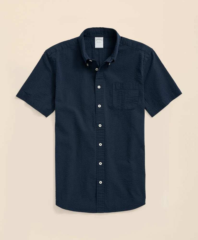 Stretch Cotton Seersucker Button-Down Collar Short-Sleeve Sport Shirt / Brooks Brothers Shirts