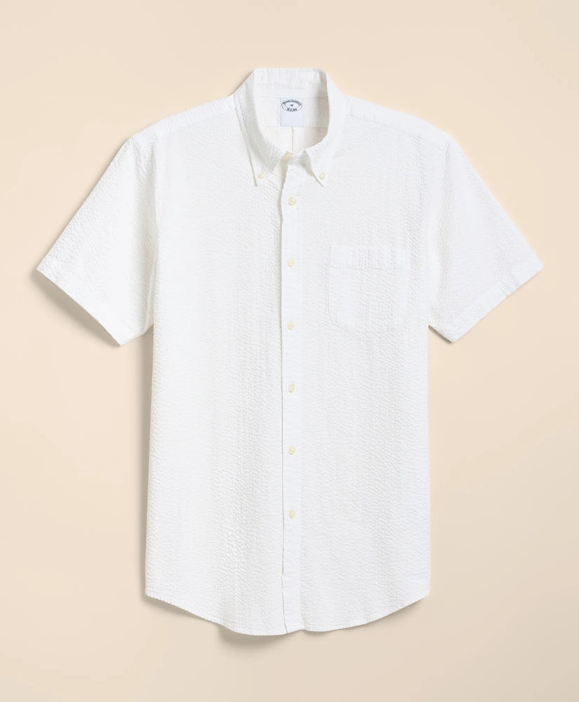 Stretch Cotton Seersucker Button-Down Collar Short-Sleeve Sport Shirt / Brooks Brothers Shirts