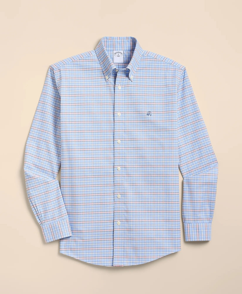 Stretch Non-Iron Cotton-Oxford Polo Button-Down, Check Sport Shirt / Brooks Brothers Shirts
