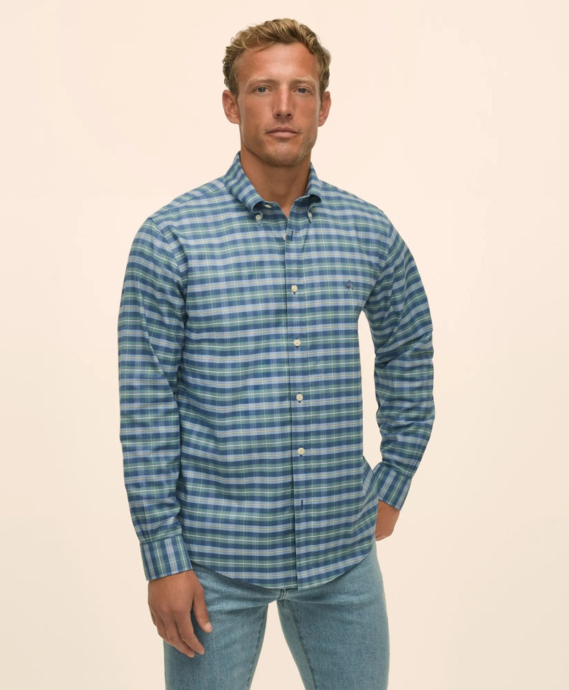 Stretch Non-Iron Oxford Button-Down Collar, Tartan Sport Shirt / Brooks Brothers Sale