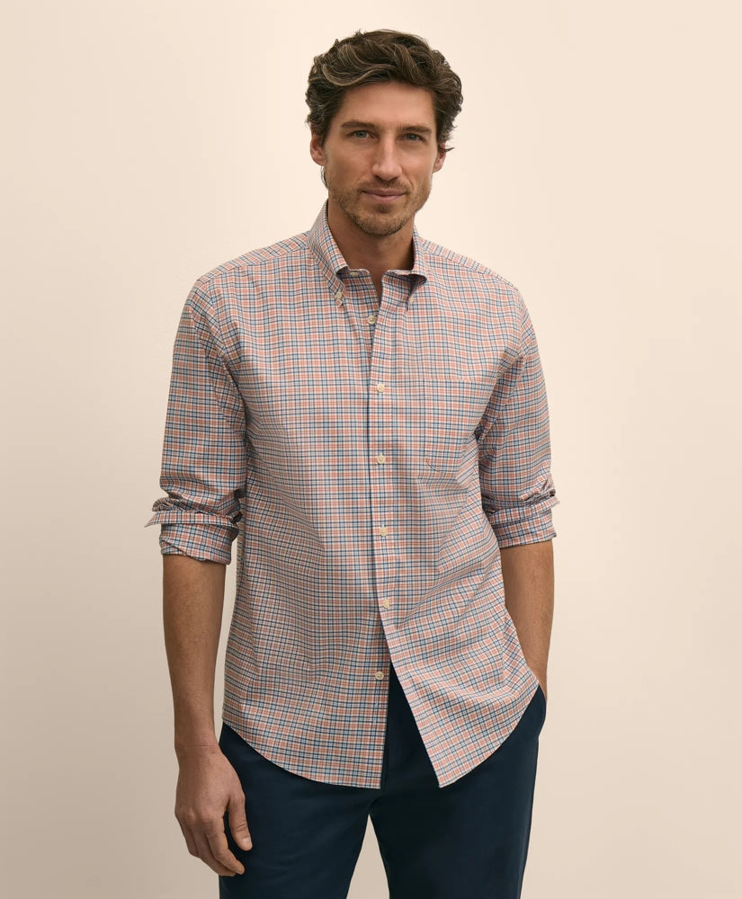 Stretch Cotton Non-Iron Broadcloth Polo Button-Down Collar, Check Sport Shirt / Brooks Brothers Men