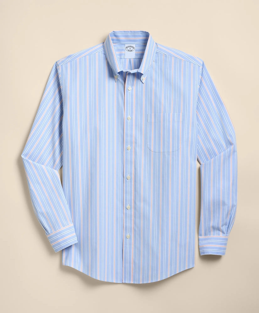 Stretch Cotton Non-Iron Broadcloth Polo Button-Down Collar, Stripe Sport Shirt / Brooks Brothers Men