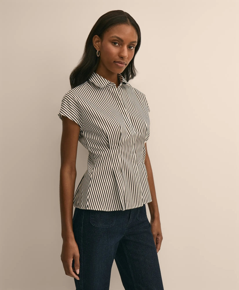 Cotton Sateen Stripe Peplum Shirt / Brooks Brothers Women